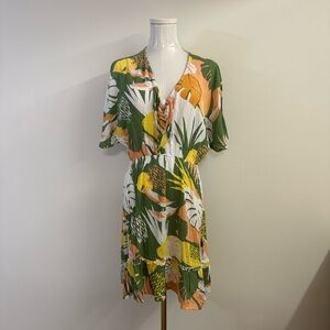 Roxy Tropical Print Dress with Short Sleeves